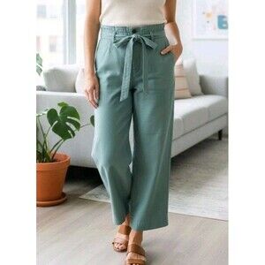 NWT $98 J. Crew  Paperbag Waist Pants Tie Belt Wide Leg Green 2 Preppy Old Money